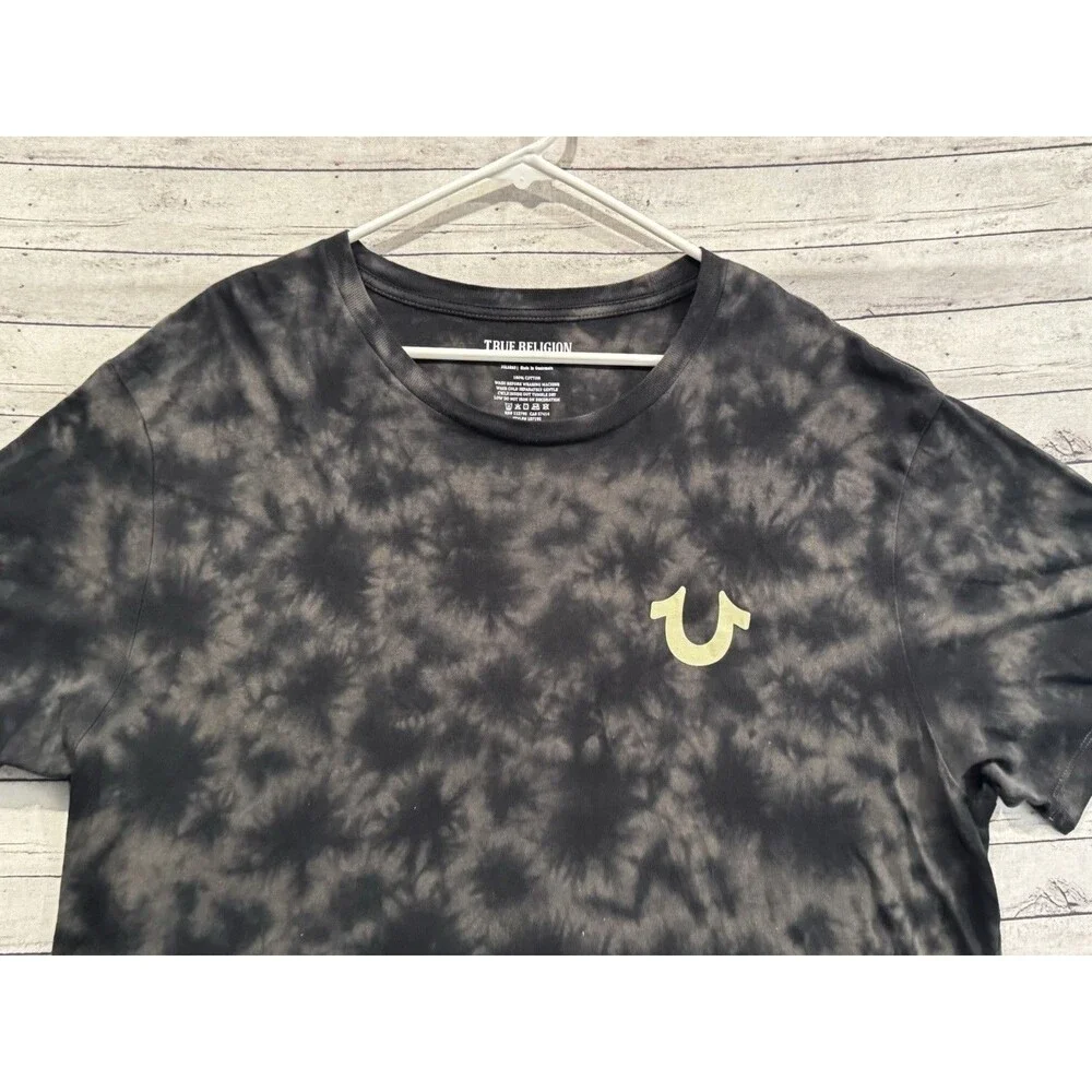 True Religion Mens Tie Dye T Shirt Size XXXL 3XL Black World Tour Graphic Tee